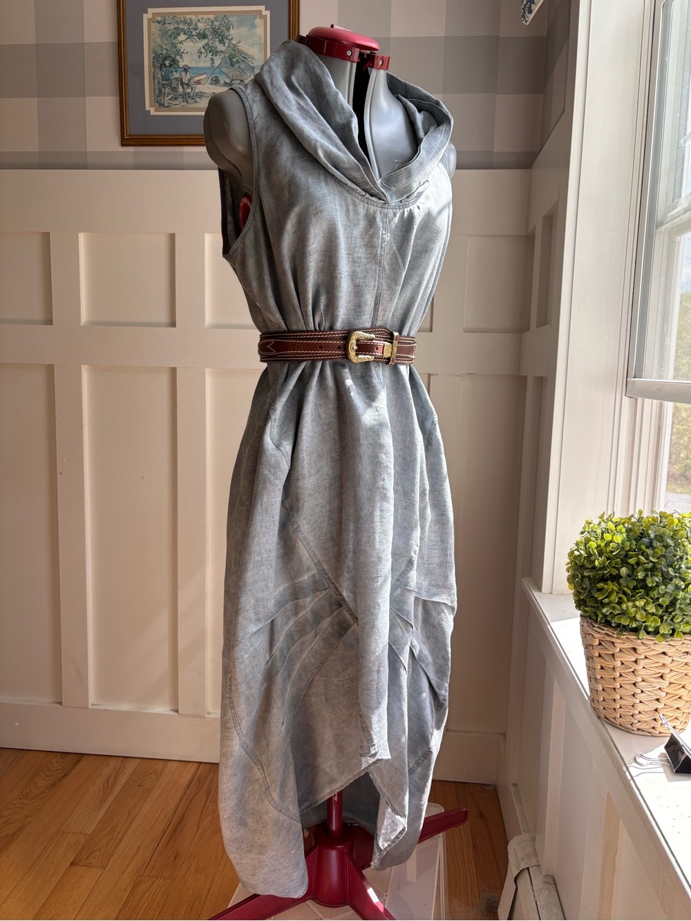 Kenar Linen Gray Sleeveless High-Low Dress Large